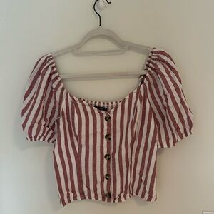 Abercrombie Pink and Red Stripe Top in Medium